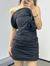 Strapless Ruffled Taffeta Mini Dress in Black