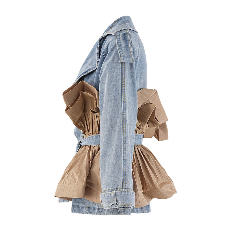 Patchwork Ruffle Denim Tunic Coat