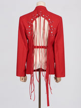 Vienna Cutout Fringe Backless Blazer In Red