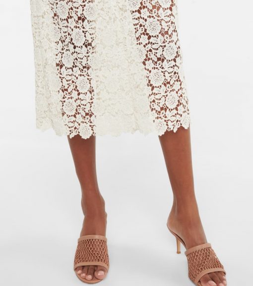 EMBELLISHED GUIPURE LACE MIDI DRESS IN WHITE
