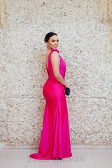 GISELLE RUCHED DRAPED BODYCON MAXI DRESS IN HOT PINK