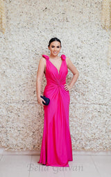 GISELLE RUCHED DRAPED BODYCON MAXI DRESS IN HOT PINK