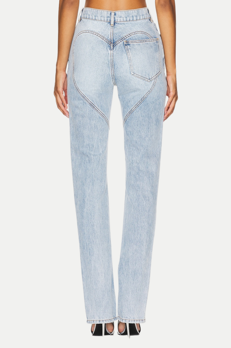 Quinta Floral Zip-Hem Skinny Jeans in pale blue