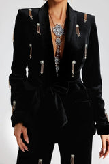 Velvet Diamond embellished blazer 2 Piece in black