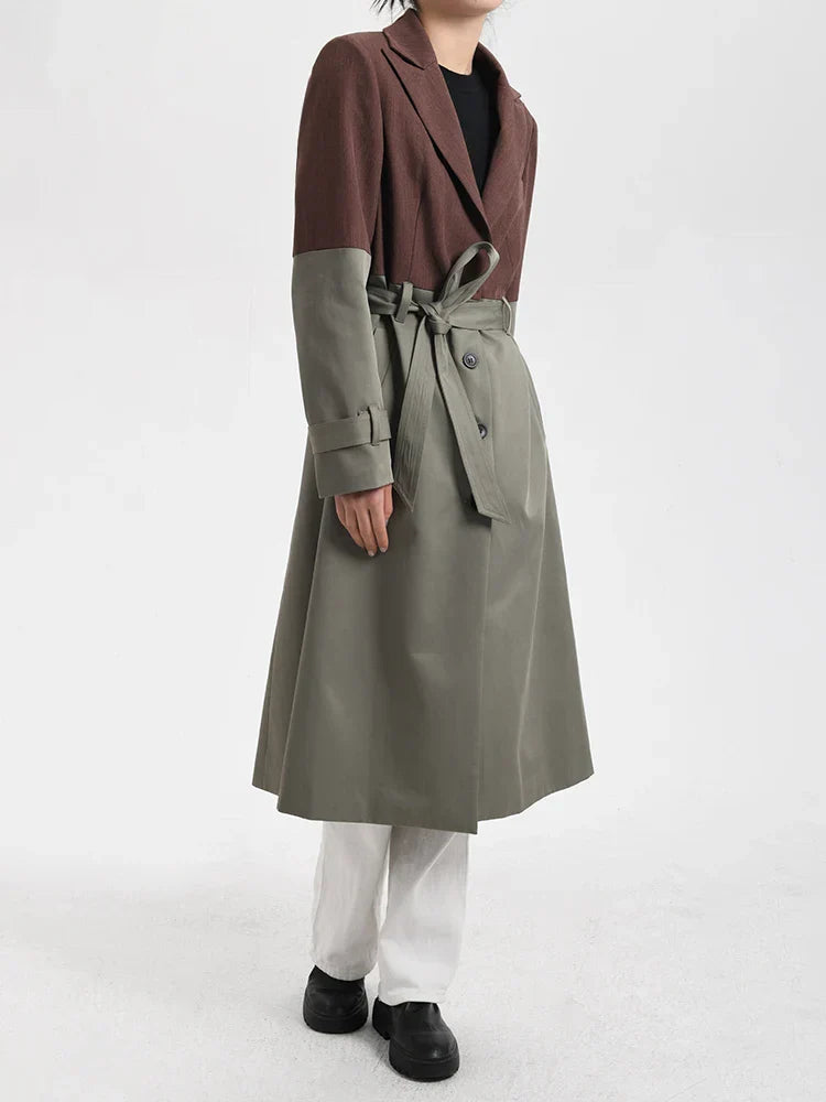 Belted Blazer Trench Coat in Brown Gray