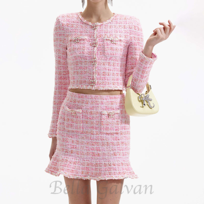 Pink Check Knit Skirt