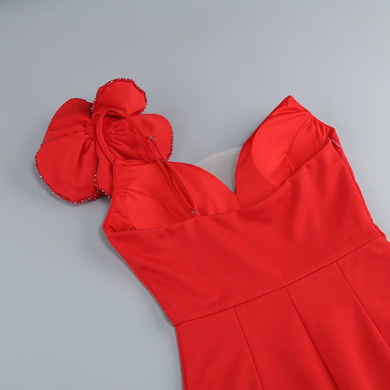 OFF-SHOULDER FLOWER MAXI DRESS IN RED