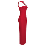 CUTOUT HALTER BACKLESS DRESS IN RED