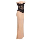 ADELE CREPE LACE CORSET MAXI DRESS IN BEIGE