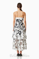 Selene 3D flower Tiered Maxi Dress In Black