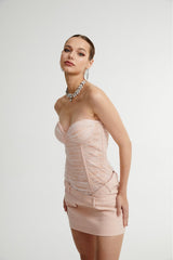 BELT LOOPS MESH MINI DRESS IN PINK