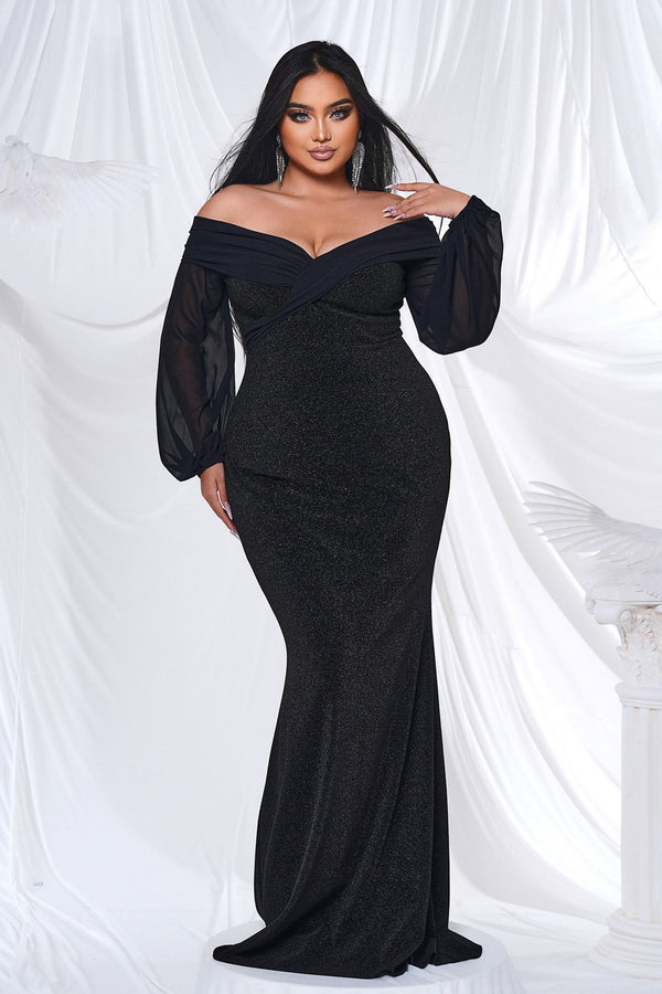 Elara Off Shoulder V-Neck Maxi Dress