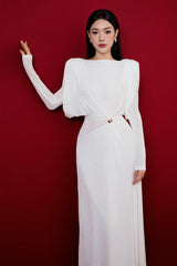 white straight boat neck knitted fabric maxi dress