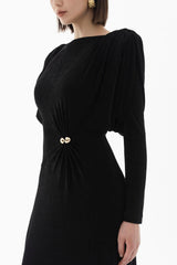 black straight boat neck knitted fabric maxi dress