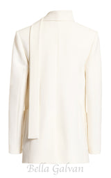 DEBORAH OFF-WHITE SCARF-DETAILED WOOL CREPE BLAZER