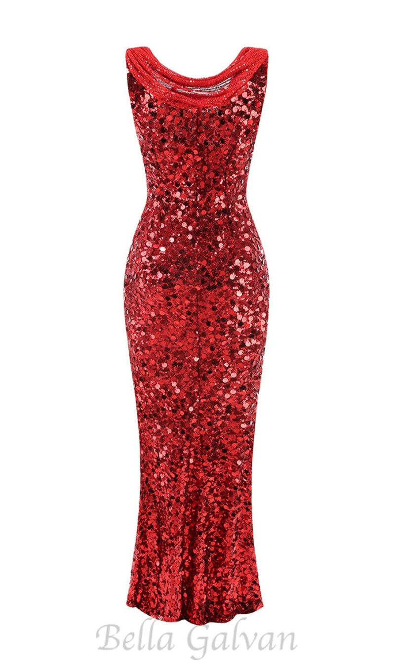 sleeveless sequin maxi dress in red