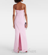 MEROY FLORAL EMBROIDERY STRAPLESS MAXI DRESS IN PINK