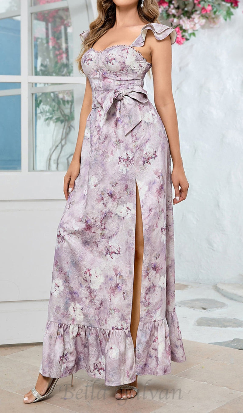 CROIX PURPLE FLORAL PRINTED MAXI DRESS