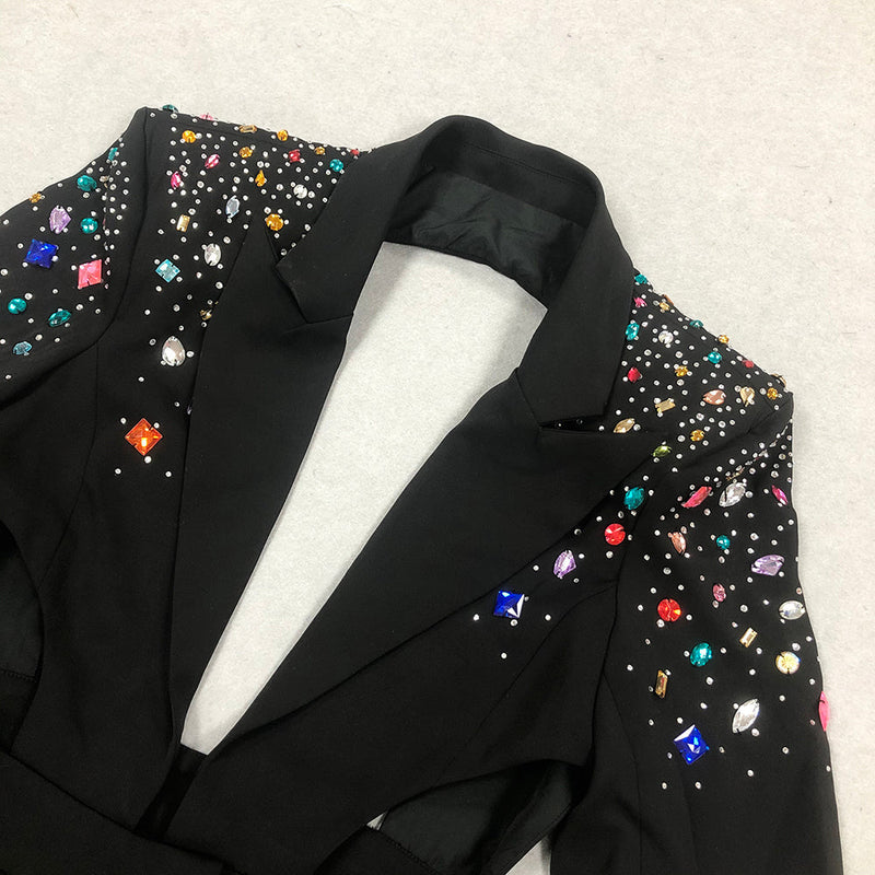 DIAMOND BLAZER JUMPSUIT IN BLACK