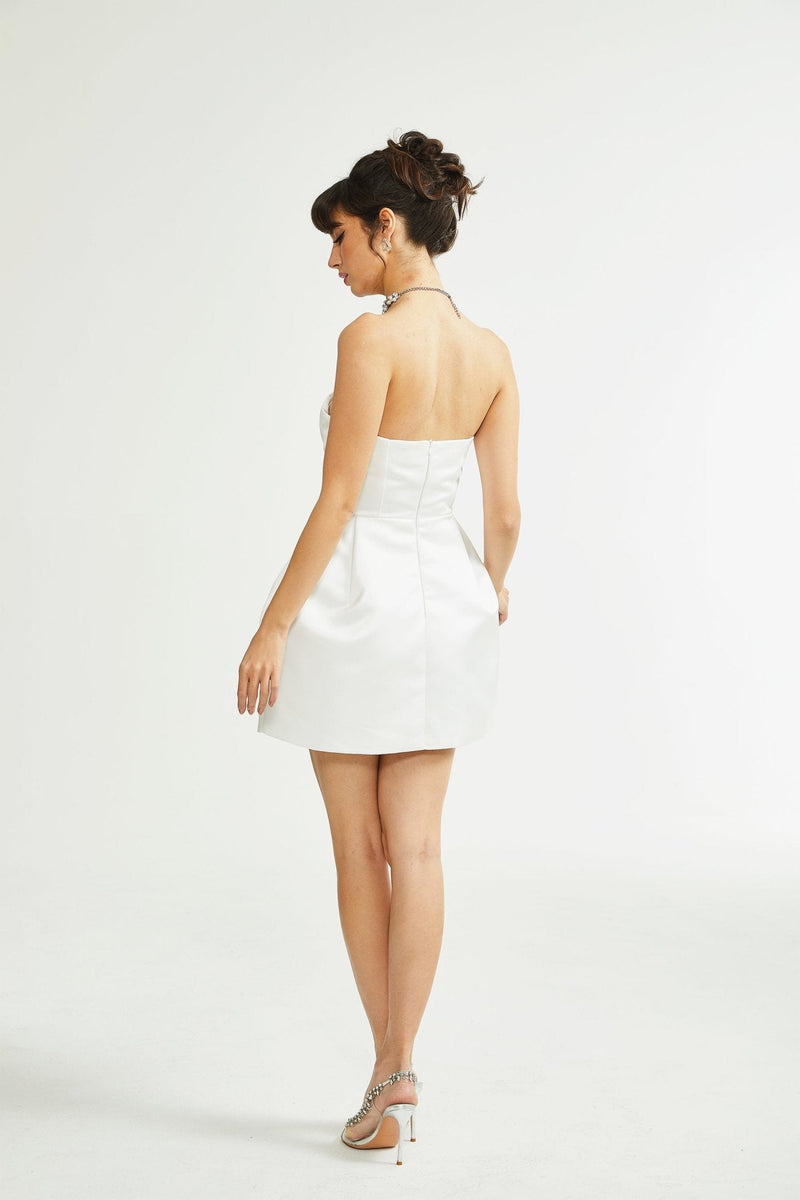 STRAPLESS BUSTIER MINI DRESS IN WHITE