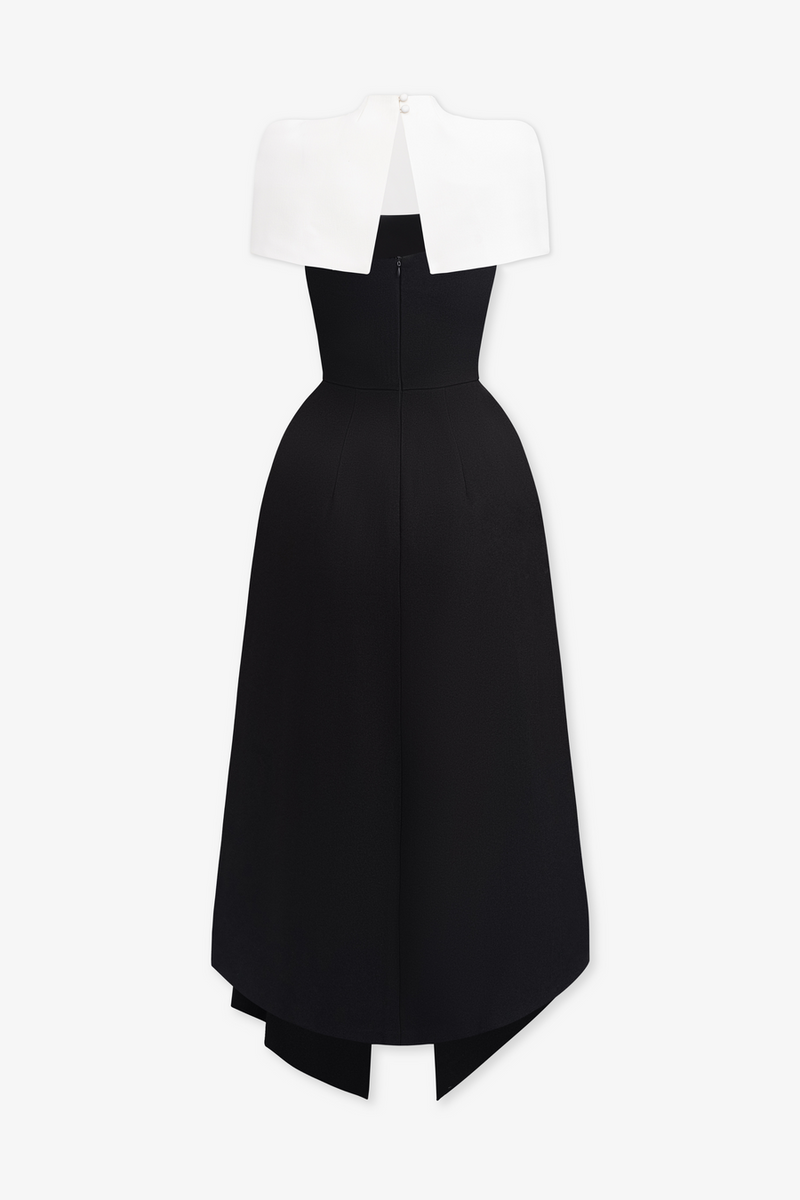 AUDREY SLIT CAPE MIDI DRESS IN BLACK