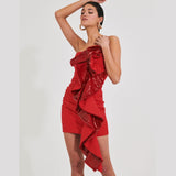 amelia sequin ruffle red mini dress