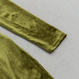 OLIVE GREEN MESH VELVET SLIT HIP-HUGGING DRESS