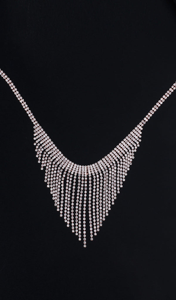 SILVER RHINESTONE TASSELS NECKLACE