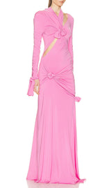 KNOTTED CUTOUT MAXI SLITS GOWN IN PINK