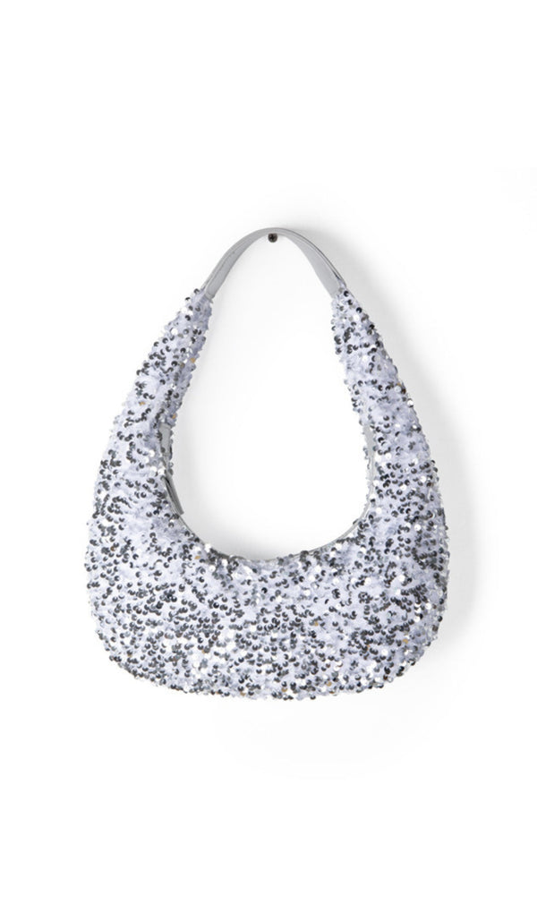 NIDIA SEQUIN OVAL BAG IN SILVER