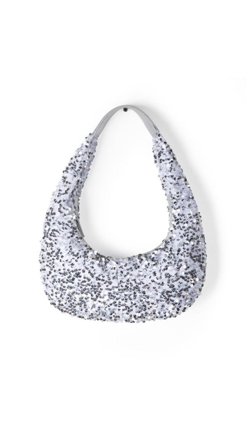 NIDIA SEQUIN OVAL BAG IN SILVER