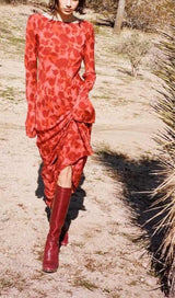 ROSE PRINT FLARE MAXI DRESS IN RED DRESS STYLE OF CB 