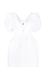 WHITE V NECK MINI DRESS