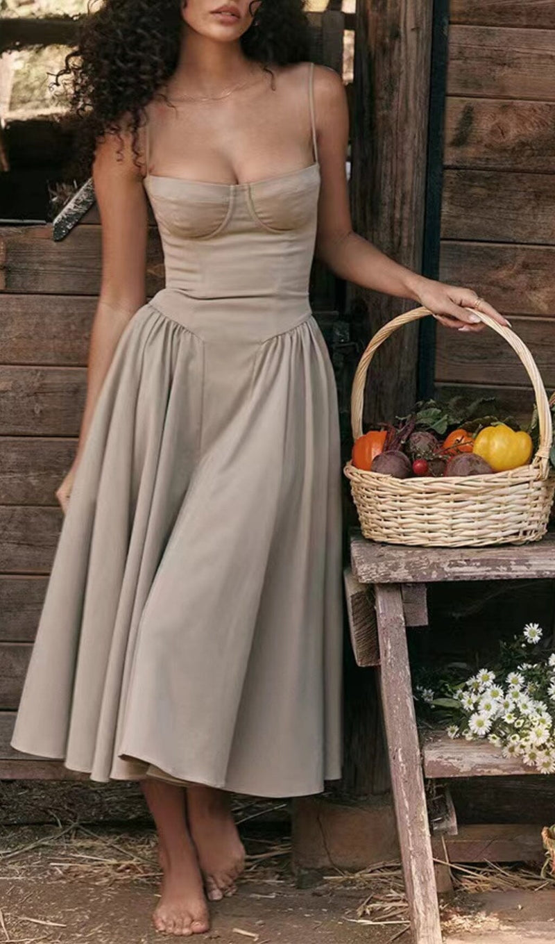 TAUPE BELTED SUNDRESS