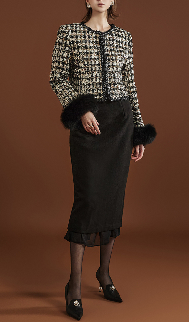 SPANGLE TWEED FUR JACKET