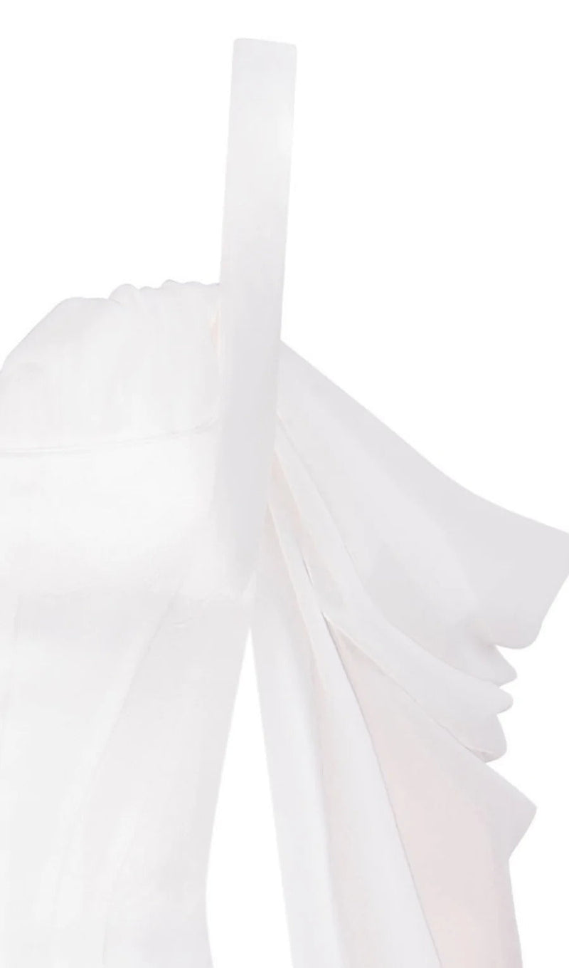 WHITE CORSET DRESS WITH BLOUSON SLEEVES