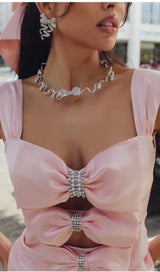 PINK BOW CUT OUT RUCHED MINI DRESS styleofcb 