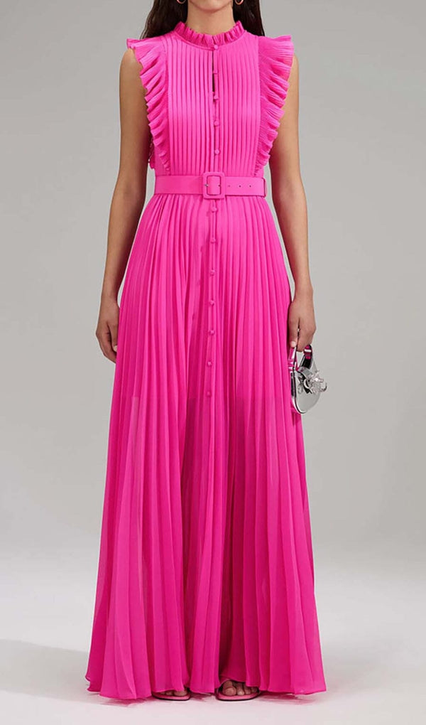 BOTTON PLEATED MAXI DRESS IN PINK
