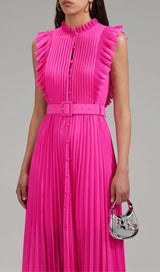 BOTTON PLEATED MAXI DRESS IN PINK