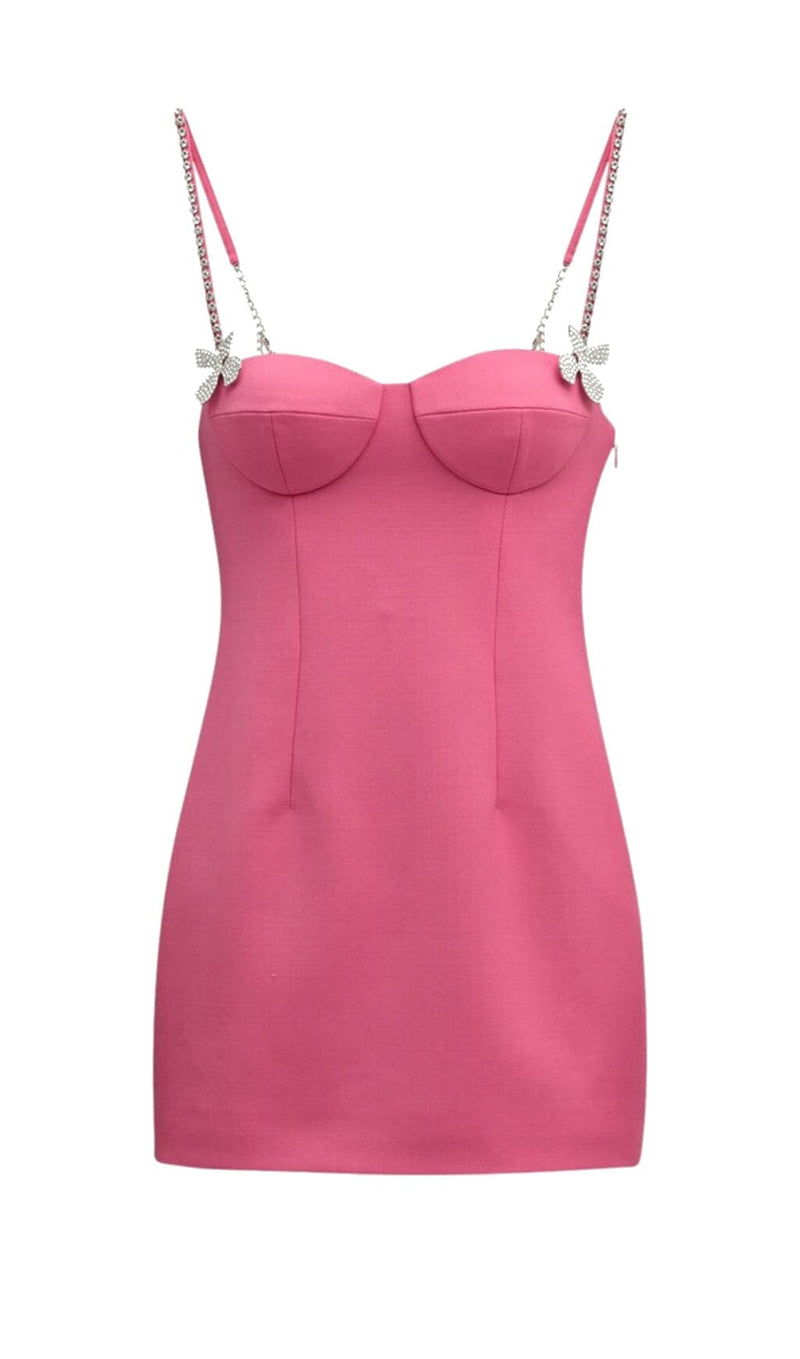 BUTTERFLY CRYSTAL DETAIL MINI DRESS IN PINK DRESS STYLE OF CB