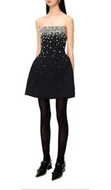 CRYSTAL BEADING STRAPLESS MINI DRESS IN BLACK DRESS styleofcb