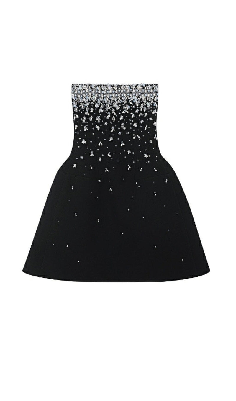 CRYSTAL BEADING STRAPLESS MINI DRESS IN BLACK DRESS styleofcb