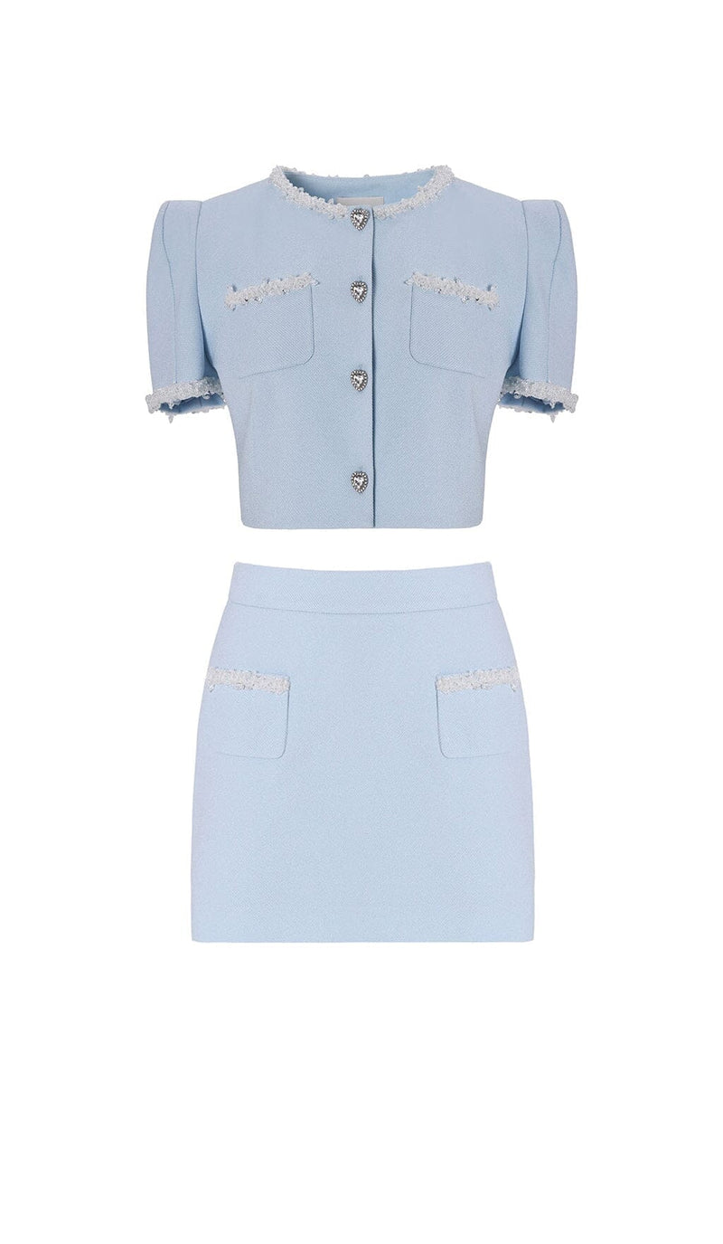 CRYSTAL TRIM TWO PIECE SET IN SKY BLUE DRESS STYLE OF CB 