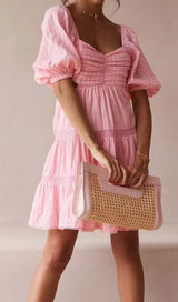 PUFF SLEEVE LACE MINI DRESS IN PINK DRESS STYLE OF CB 