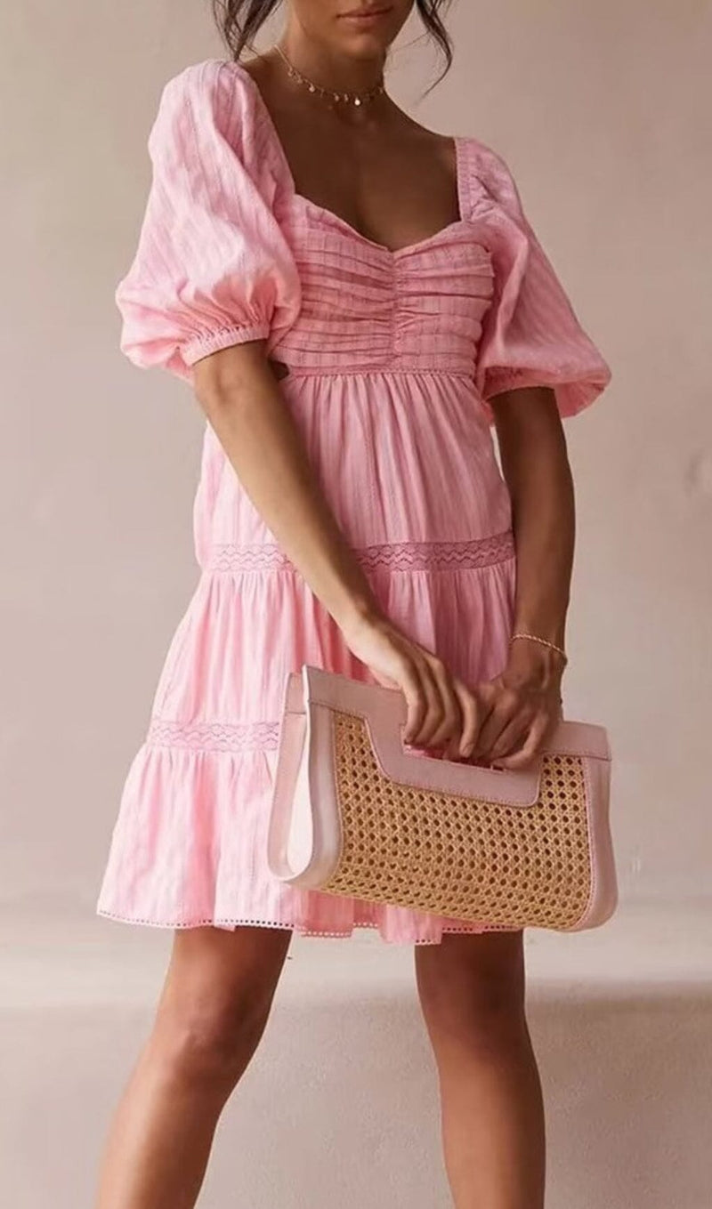 PUFF SLEEVE LACE MINI DRESS IN PINK DRESS STYLE OF CB 