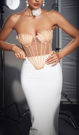 SHELL MESH LACE UP CORSET TOP IN BEIGE