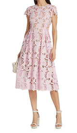 FLORAL LACE EMBROIDERED MIDI DRESS IN PINK DRESS STYLE OF CB 