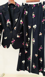 FLORAL PRINT FLARE JACKET SUIT IN BLACK DRESS STYLE OF CB 