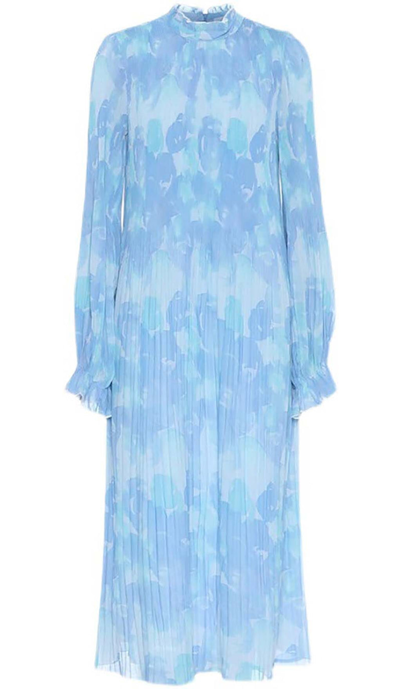 FLORAL PRINT PLEATED MIDI DRESS IN BLUE DRESS styleofcbdress 