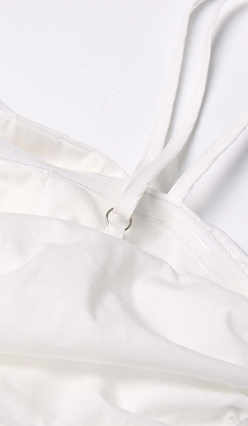 FLORAL APPLIQUE SLIM MINI DRESS IN WHITE